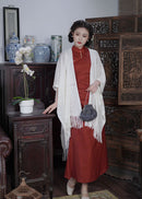 Loose-Fit Red Modern Qipao Dress | Mandarin Collar, Frog Buttons, Side-Slit Elegant Maxi