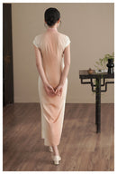 Traditional Half-Mandarin Jacquard Qipao | Vintage Style Pink Dress with Side Slit | Slim Fit Design