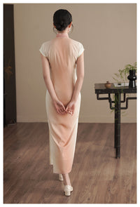 Traditional Half-Mandarin Jacquard Qipao | Vintage Style Pink Dress with Side Slit | Slim Fit Design