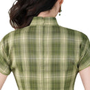 Spring TR Plaid Qipao Maxi Dress | Slim Vintage Chic