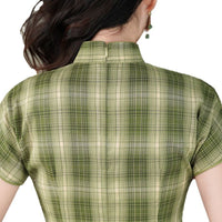 Spring TR Plaid Qipao Maxi Dress | Slim Vintage Chic