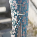 Peacock-Blue Vintage Jacquard Sleeveless Qipao | Slim Long Dress with Mandarin Collar, Frog Buttons & Side Slit