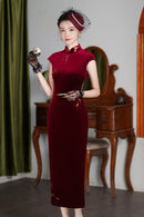 Burgundy Vintage Qipao Dress | Slim Long Silhouette