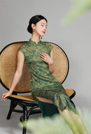 Shanghai Vintage Style Jacquard Satin Qipao | Sleeveless Long Cheongsam