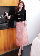 Embellished Frog-Button Top & Jacquard Skirt Set | New Chinese