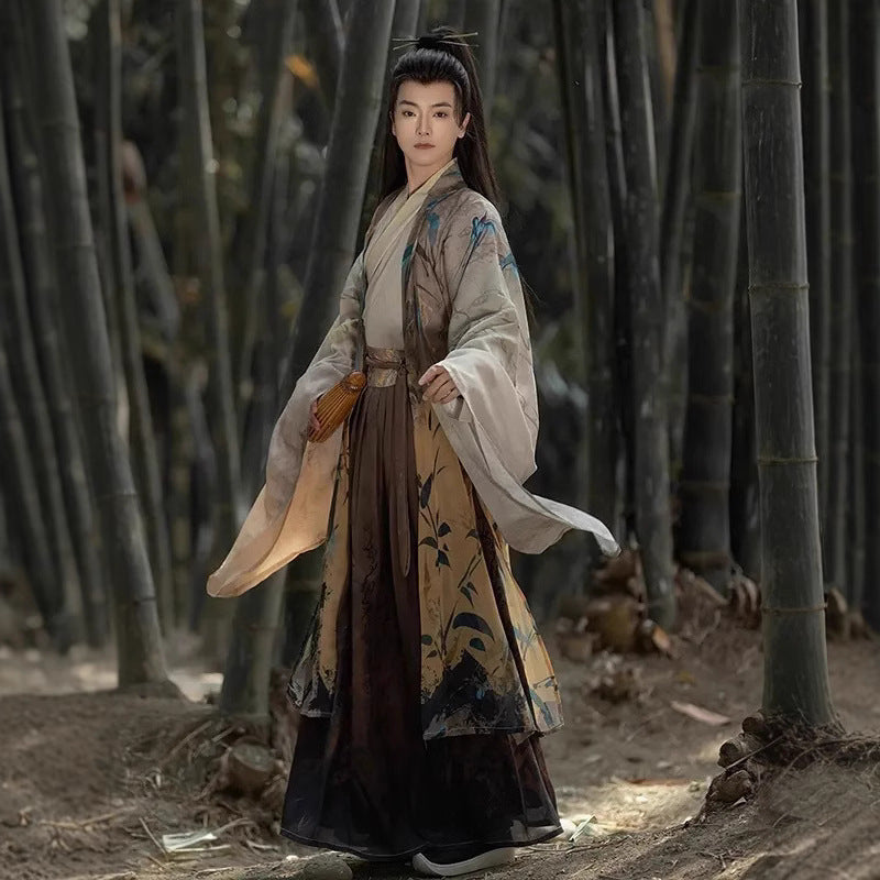 Traditional Chinese Hanfu Men’s Embroidered Robe with Umbrella – Elegant Hanfu for Men