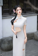 Long Short-Sleeve Embroidered Cheongsam | Slim Mandarin Dress
