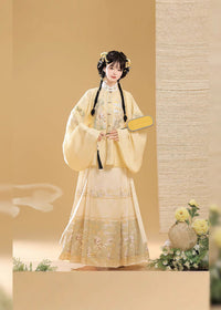 Ming-Style Stand-Collar Embroidered Patch Top & Mamian Skirt Set | Osmanthus Bunny Motif Elegant Hanfu