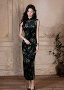 Autumn Velvet Qipao Sleeveless | Modern Mandarin Slim Long Evening Dress