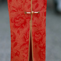 Burgundy Jacquard Qipao Dress Slim Fit Mandarin Collar Midi Cheongsam | Vintage New Chinese Style for Banquet Wedding Date