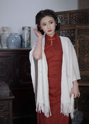 Loose-Fit Red Modern Qipao Dress | Mandarin Collar, Frog Buttons, Side-Slit Elegant Maxi