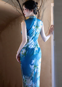 Sleeveless Long Slim Qipao Dress | Summer Ink-Style Floral
