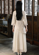 Modern Chinese Long-Sleeve Cinched Dress