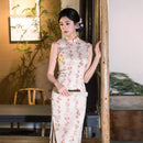Floral Sleeveless Qipao Dress | Mandarin Collar Slim Midi Cheongsam