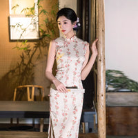Floral Sleeveless Qipao Dress | Mandarin Collar Slim Midi Cheongsam