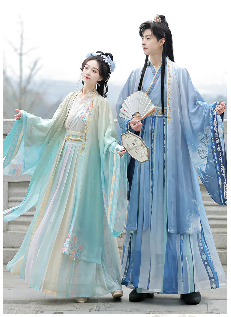 Wei Jin Style Hanfu Couple Set | Gradient Wide-Sleeve with Qi-Xiong Ruqun