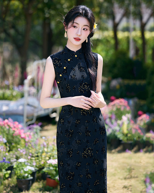 Sleeveless Stretch Jacquard Qipao | Slim Summer Cheongsam