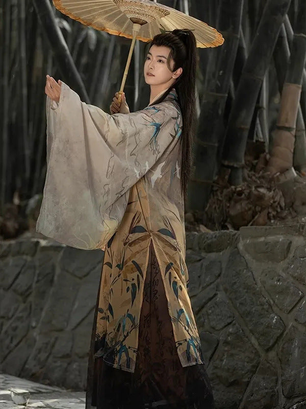 Traditional Chinese Hanfu Men’s Embroidered Robe with Umbrella – Elegant Hanfu for Men