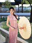 Velvet Mandarin Collar Qipao | Elegant Vintage Banquet Dress