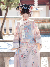 Elegant Traditional Hanfu - Floral Embroidered Robe with Colorful Detailing, Women's Hanfu Costume