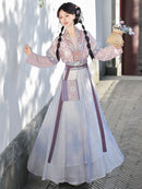 Elegant Purple and White Hanfu Dress with Floral Embroidery