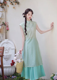 Modern Chinese Summer Two-Piece Green Dress Set