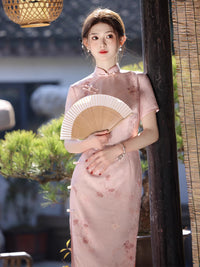 Summer Slim Cheongsam Dress | Elegant Long Jacquard Qipao for Women