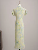 Spring Sleeveless Green Qipao Long Dress | Watercolor Floral