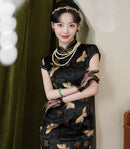 Silk Cheongsam Dress with Floral Butterfly Pattern