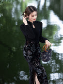 Winter New-Chinese Black Bodycon Dress