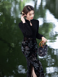 Winter New-Chinese Black Bodycon Dress