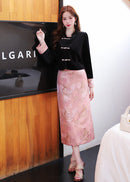 Embellished Frog-Button Top & Jacquard Skirt Set | New Chinese