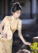 天鹅绒黑色碎花旗袍连衣裙优雅晚装风格