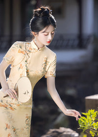天鹅绒黑色碎花旗袍连衣裙优雅晚装风格