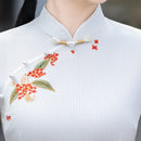 Long Short-Sleeve Embroidered Cheongsam | Slim Mandarin Dress