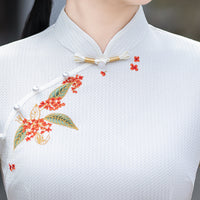 Long Short-Sleeve Embroidered Cheongsam | Slim Mandarin Dress