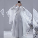 White Traditional Chinese Hanfu Costume for Men | Elegant Embroidered Robe with Long Sleeves and Umbrella