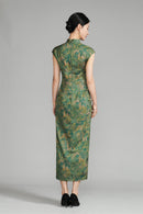 Shanghai Vintage Style Jacquard Satin Qipao | Sleeveless Long Cheongsam