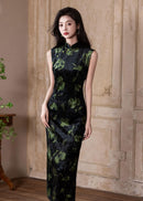 Autumn Velvet Qipao Sleeveless | Modern Mandarin Slim Long Evening Dress
