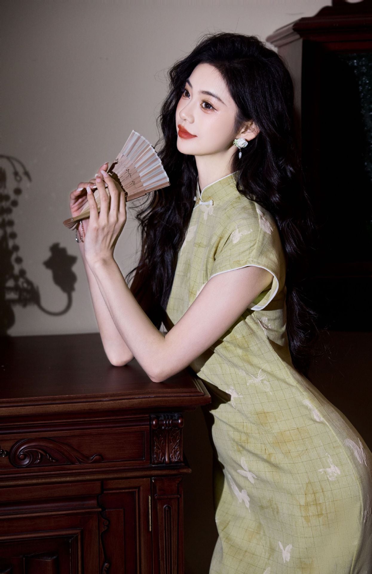 Butterfly Print Modern Qipao Maxi | Mandarin Collar & Frog Buttons