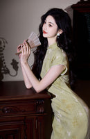 Butterfly Print Modern Qipao Maxi | Mandarin Collar & Frog Buttons