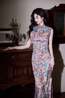 Sleeveless Slim Cheongsam Dress | Artistic Printed Evening Gown