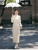 White Gold-Embroidered Winter Modern Qipao Elegant for Work & Banquets