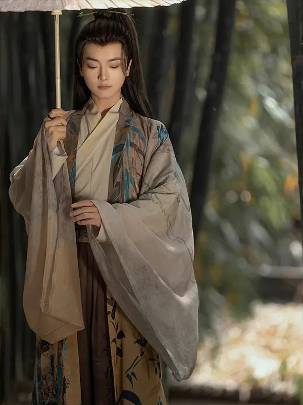 Traditional Chinese Hanfu Men’s Embroidered Robe with Umbrella – Elegant Hanfu for Men