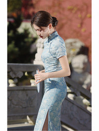 Spring Vintage Jacquard Qipao | Chinese Slim Elegant Short Sleeve Dress