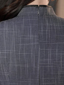 Grey Sleeveless Slim Mandarin Qipao Dress with Black Piping Pearl Frog Buttons Side Slit