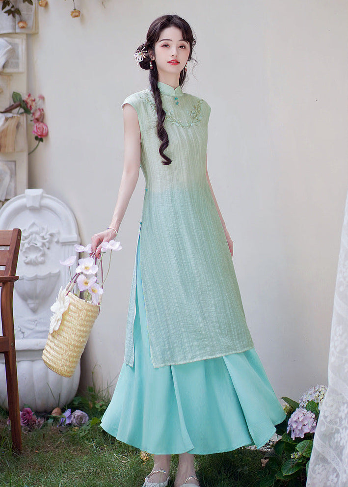 Modern Chinese Summer Two-Piece Green Dress Set
