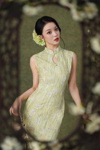 Pink Floral Sleeveless Velvet Qipao Dress | Slim Mandarin Maxi