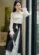 Modern Chinese Two-Piece Set | Tassel Frog-Button Blouse & Layered Wrap Skirt