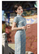 Spring Vintage Jacquard Qipao | Chinese Slim Elegant Short Sleeve Dress